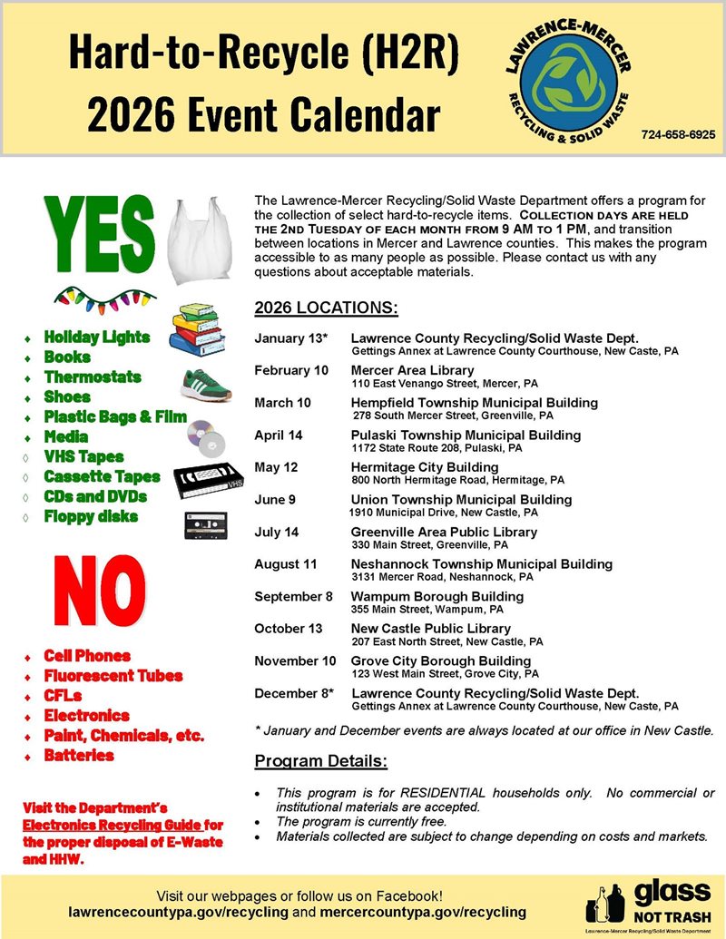Brochure of Hard To Recycle Events for 2026 and Items